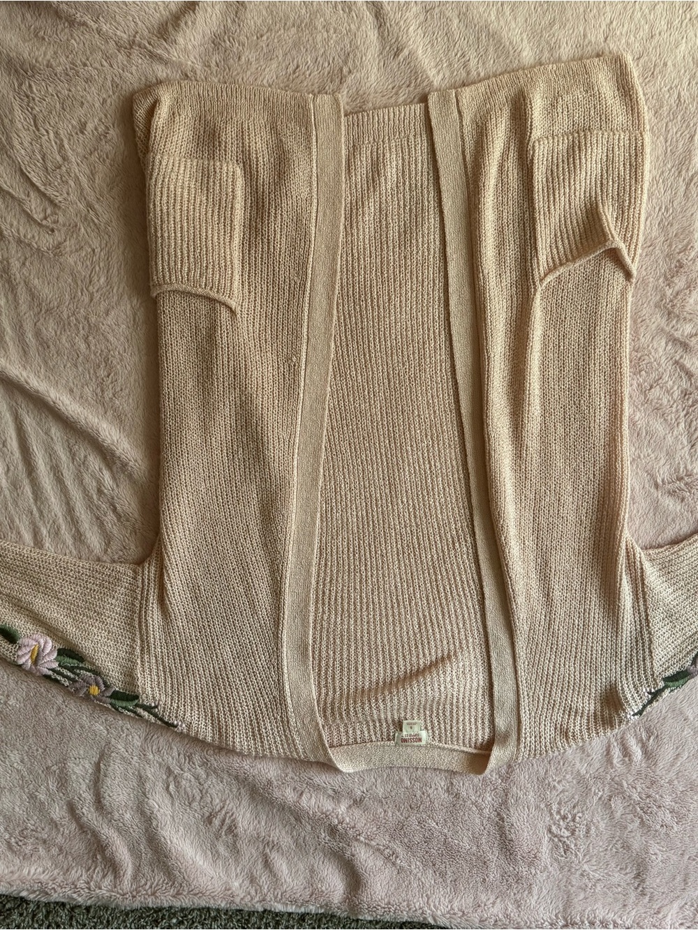 Mossimo Supply Co. Beige Open-Front Cardigan with Floral Hem